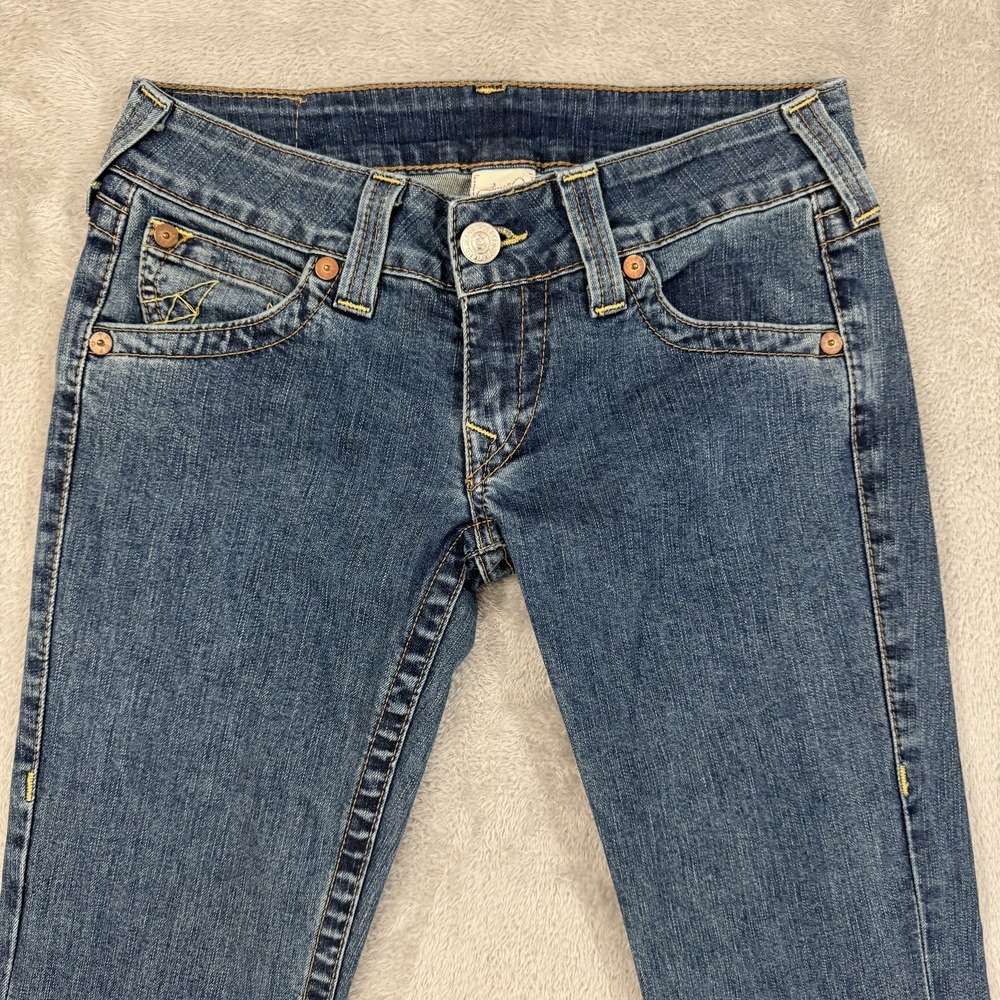 True Religion Jeans Womens 28x30 Blue Low Rise Bootcut Flare Stretch Flex USA - Picture 8 of 16